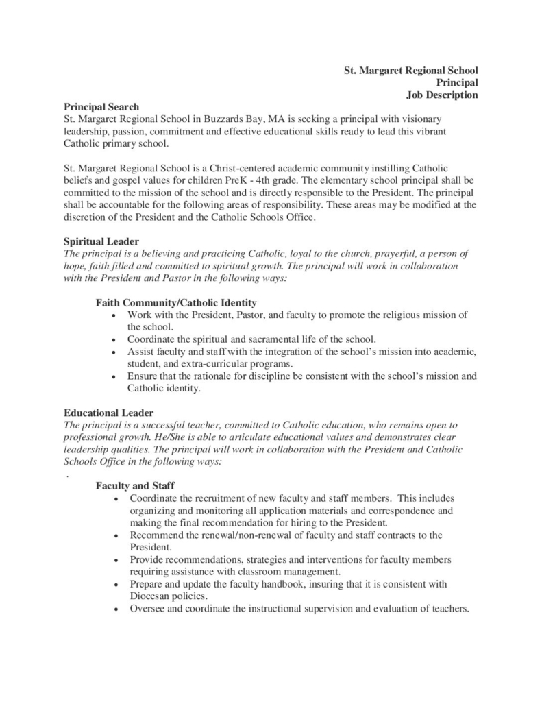 Principal Job Description Elementary Free Online Document